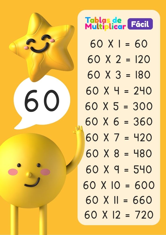 Tabla del 60 para niños, descargar PDF para imprimir